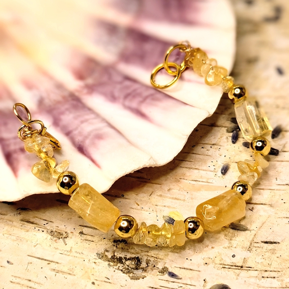 Natural Yellow Citrine In Artisan Handcrafted Gold Plated Bracelet